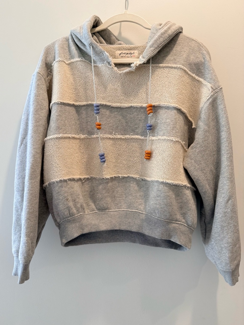 Free People Gray Hooded Striped Sweatshirt